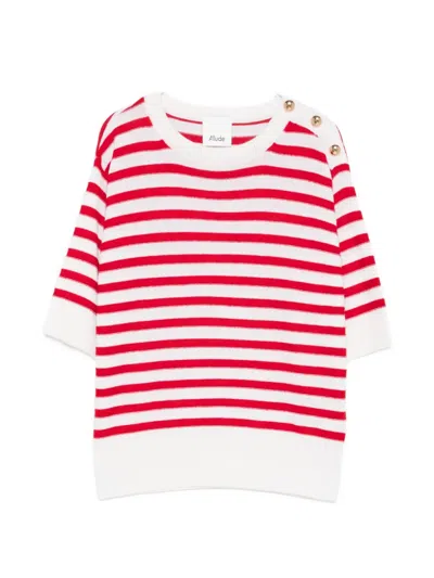 Allude Striped Short-sleeve Top In Red