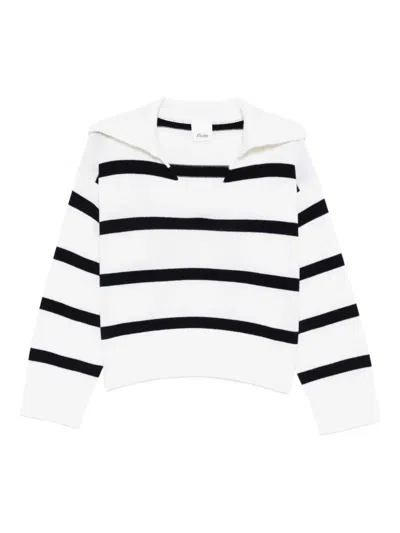 Allude Striped Sweater In White