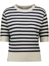 Allude Striped Virgin Wool-blend Top In White