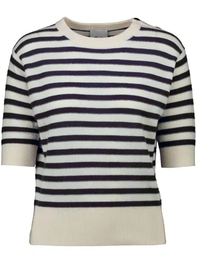 Allude Striped Virgin Wool-blend Top In White