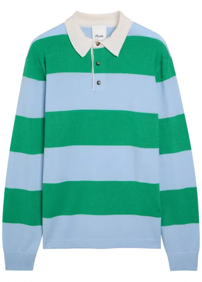 Allude Striped Wool And Cashmere-blend Polo Shirt In Blue