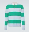 Allude Striped Wool And Cashmere Polo Sweater In Green