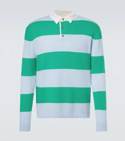 Allude Striped Wool And Cashmere Polo Sweater In Green