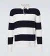 Allude Striped Wool And Cashmere Polo Sweater In White