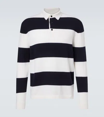 Allude Striped Wool And Cashmere Polo Sweater In White