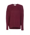 Allude Crew-neck Ribbed-knit Sweater In Burgundy