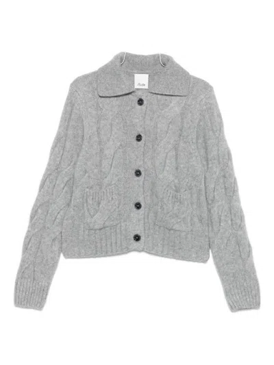 Allude Cable-knit Cashmere And Silk-blend Cardigan In Gray