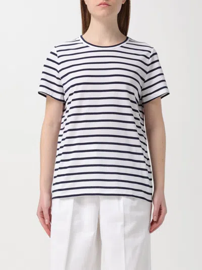 Allude White Striped Crewneck T-shirt In Cotton Woman