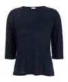 Allude Blue T-shirt With Boat Neckline And Long Sleeves In Black