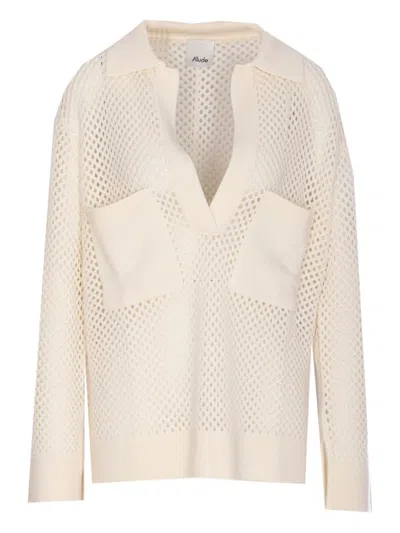 Allude Textured Open-knit Sweater In White