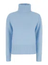 Allude Light Blue High Neck Sweater In Wool And Cashmere Woman In Blue