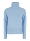 Allude Light Blue High Neck Sweater In Wool And Cashmere Woman In Blue