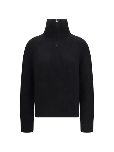 Allude Troyer Ribbed-knit Half-zip Sweater In Black