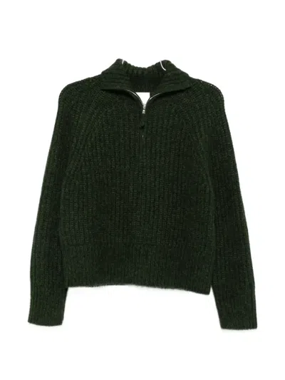 Allude Troyer Ribbed-knit Quarter-zip Sweater In Green