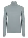 Allude Thin Cashmere Turtleneck Sweater With Ribbed Detailing In Green