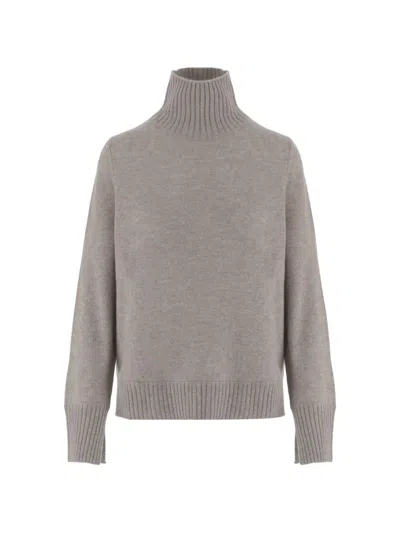 Allude Beige Ribbed Turtleneck Cashmere Sweater In Gray