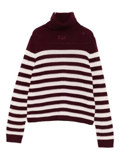 Allude Turtleneck Striped Sweater In Burgundy
