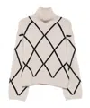 Allude Argyle-pattern Roll-neck Sweater In White