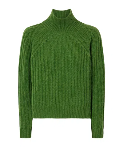 Allude Ribbed Cashmere Turtleneck Sweater In Green