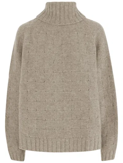 Allude Turtleneck Sweater In Cashmere And Silk With Geometric Pattern In Gray