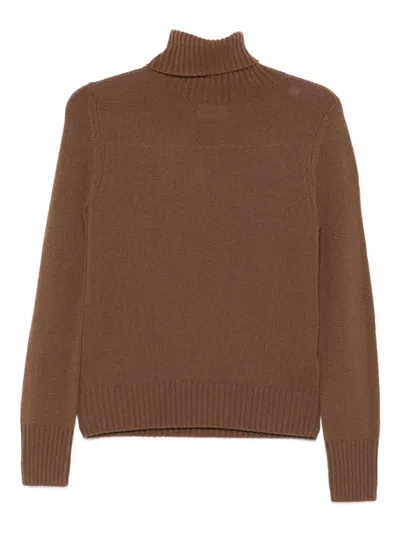 Allude Turtleneck Wool Sweater In Brown