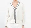 Allude V-neck Cardigan In Fleur De Sel / Deep Night