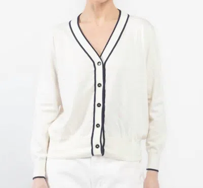 Allude V-neck Cardigan In Fleur De Sel / Deep Night