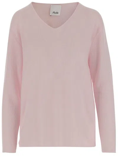 Allude V-neck Long-sleeves Sweater In Pink