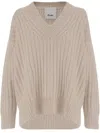 Allude V-neck Cashmere Sweater With Rib Knitting And Elasticized Edges In Gray