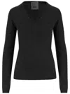 Allude V-neck Cashmere Sweater With Ribbed Edges And Straight Hem In Black