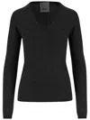 Allude V-neck Cashmere Sweater With Ribbed Edges And Straight Hem In Black
