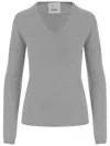 Allude V-neck Cashmere Sweater With Ribbed Edges And Timeless Silhouette In Gray