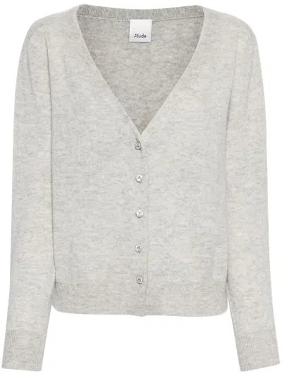 Allude V-neck Fine-knit Cardigan In Grey