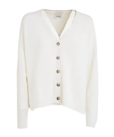 Allude V-neck Knitted Cardigan In White