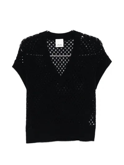 Allude V-neck Knitted Top In Black