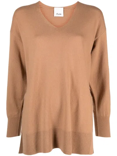 Allude V-neck Long-sleeve Jumper In Brown