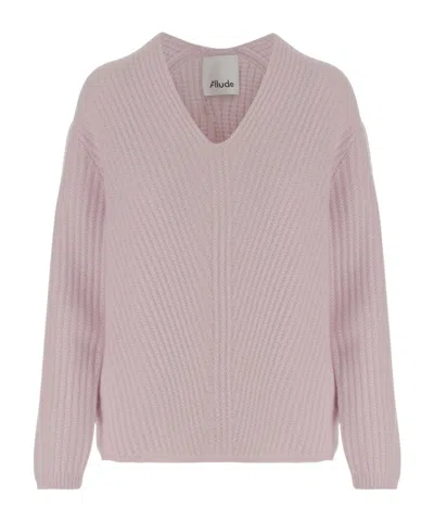 Allude V-neck Long-sleeved Sweater In Pink