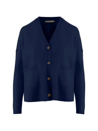 Allude V-neck Patch-pocket Cardigan In Blue