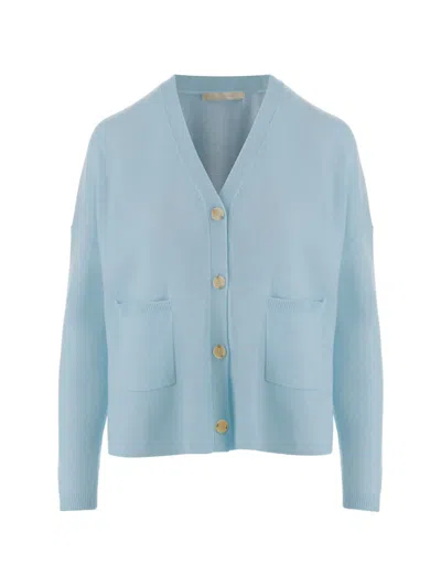 Allude V-neck Patch-pocket Cardigan In Blue