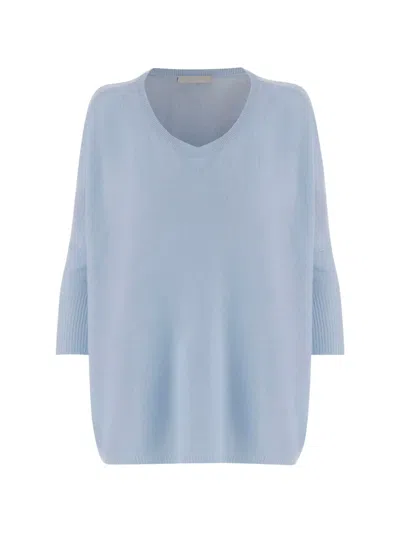 Allude V-neck Ribbed Sweater In Blue