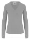 Allude V-neck Cashmere Sweater With Ribbed Edges And Timeless Silhouette In Gray
