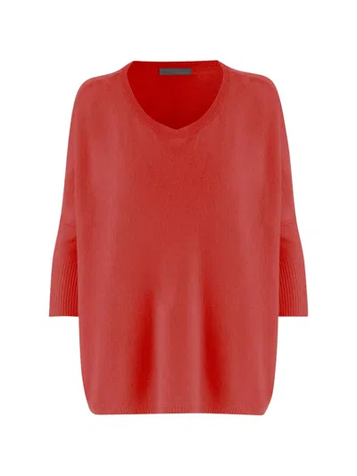 Allude V-neck Ribbed Sweater In Red