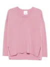 Allude V-neck Side-split Sweater In Pink