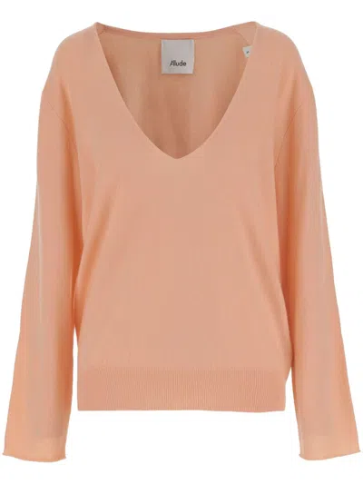 Allude V-neck Sweater In Nude