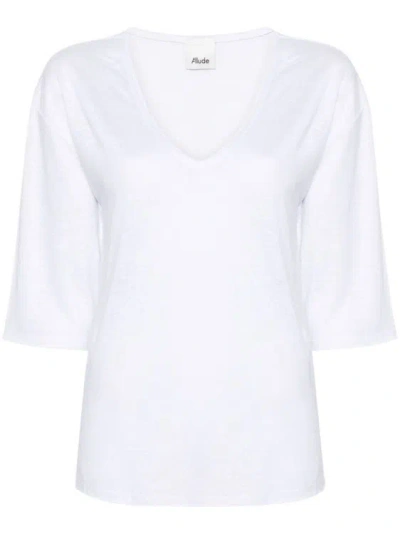 Allude V-neck Linen Jumper In White