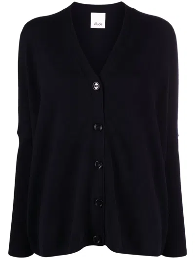 Allude V-neck Wool-cashmere Cardigan In 蓝色