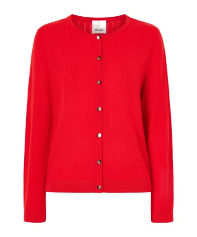 Allude Pointelle-knit Virgin Wool Cardigan In Red
