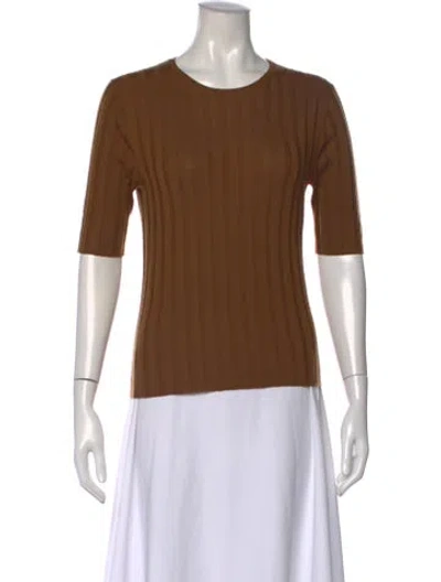 Pre-owned Allude Virgin Wool Crew Neck Top In Brown