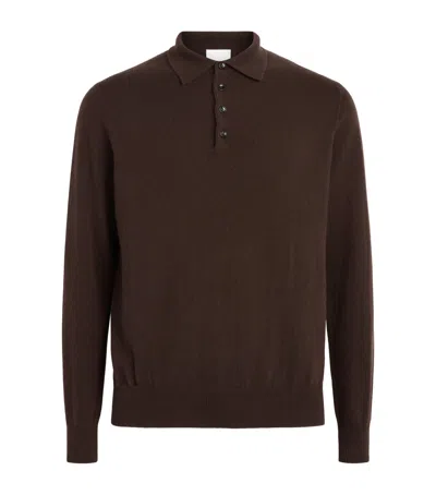 Allude Virgin Wool Open-collar Polo Sweater In Brown