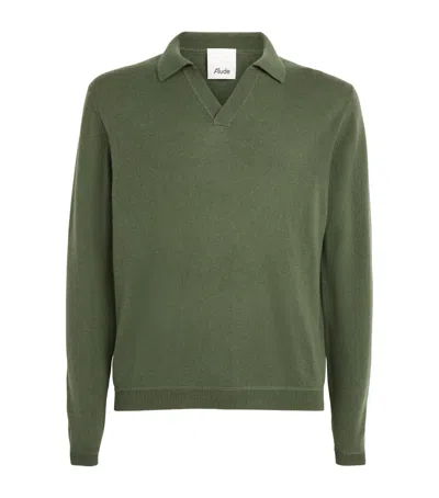 Allude Virgin Wool Open-collar Polo Sweater In Green